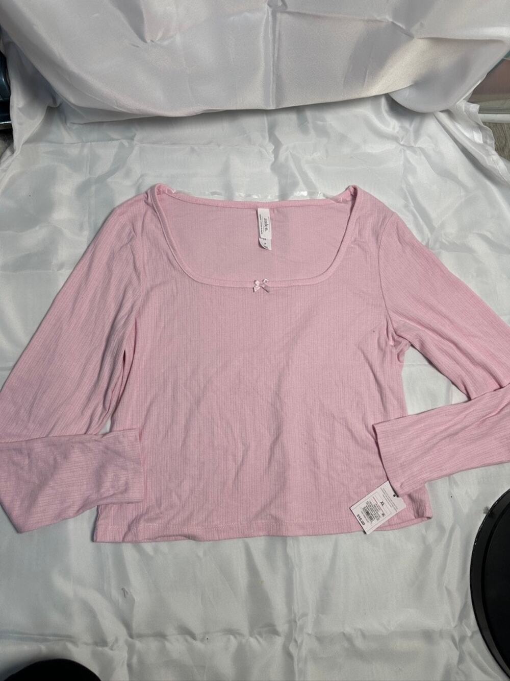 Auden Pink Ribbed Scoop Neck Long Sleeve Pajama Sleep Top XL NWT